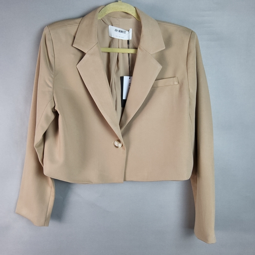 4th + Reckless Wmns Sz M Tan Cropped Oversized Suit Jacket BohoChic CorpCore
